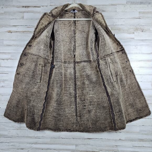 Vintage Y2K EXPRESS Penny Lane Coat Brown Suede Leather Faux Sherpa Lined Size M - Picture 3 of 11